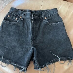 Levi 550 Black Jean Shorts with Distressed Hem